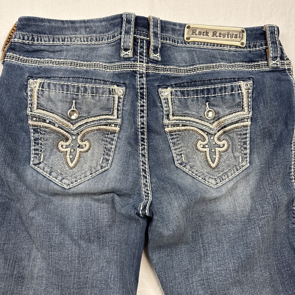 Rock Revival Jeans RANA EASY BOOT Women 32 Stretch RHINESTONES  THICK STITCH